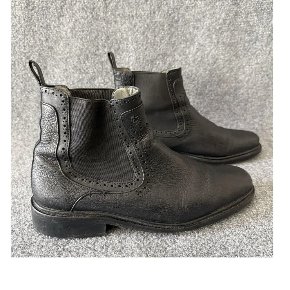 Franco Cuadra Men's Chelsea Boots Black Leather Brogue Pull Tab MEX 26.5 US 7.5